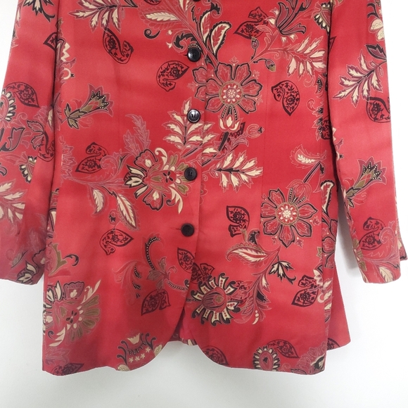 Vintage Doncaster Womens Wool Blend Blazer Jacket Size 14 Red Hue Boho Floral - Picture 5 of 12